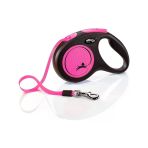 Flexi Neon Reflektörlü 5M Şerit Medium Pembe Otomatik Kedi Köpek Gezdirme Tasması