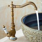 Flextail Lavabo Antik Eskitme Vintage Sıcak Soğuk Pirinç Mutfak Bataryası Altın