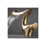Flextail Lüks Gold Şelale Lavabo Bataryası Premium Tek Kollu Tezgah Üstü Musluk Otel Özel Tasarım Altın