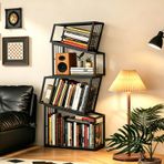 Fliegengitter Kübik Kitaplık Modern Kitaplık, Karbon Çelik, 3-5 Katmanlı, Kütüphane Dikey Depolama, Oturma Odası, Yatak Odası, Ofis Siyah, |||||50 x 28 x 119 cm