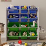 Flinder 12 Sepetli Çok Amaçlı Oyuncak Dolabı Montessori Dolap - Mavi - Yeşil