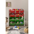 Flinder 12 Sepetli Montessori Oyuncak Dolabı | Çok Amaçlı Düzenleyici Dolap - Kırmızı Yeşil Sepetli