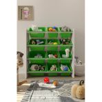 Flinder 12 Sepetli Yeşil Oyuncak Dolabı, Çok Amaçlı Dolap, Montessori Dolap Fln90009009sbd