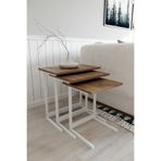 Flinder 3’lü Zigon Sehpa | Modern C Sehpa Seti & Metal Ayaklı Yan Sehpa Atlantik Çam - Beyaz