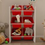 Flinder 6 Sepetli Çok Amaçlı Oyuncak Dolabı Montessori Dolap - Kırmızı