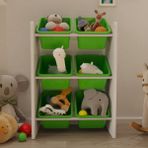 Flinder 6 Sepetli Çok Amaçlı Oyuncak Dolabı Montessori Dolap - Yeşil