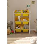 Flinder 6 Sepetli Sarı Oyuncak Dolabı, Çok Amaçlı Dolap, Montessori Dolap Fln8008808sbd