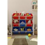 Flinder 9 Sepetli Montessori Oyuncak Dolabı | Çok Amaçlı Düzenleyici Dolap - Kırmızı Mavi Sepetli