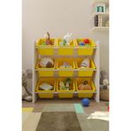 Flinder 9 Sepetli Montessori Oyuncak Dolabı | Çok Amaçlı Düzenleyici Dolap - Sarı Sepetli