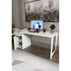Flinder Beyaz 160X60 Cm Çalışma Masası, Bilgisayar Masası, Ofis Masası Çekmeceli, Dolaplı, Raflı Fln19010osbd