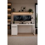 Flinder Beyaz Çekmeceli Kapaklı 120 Cm Çalışma Masası, Bilgisayar Masası, Ofis Masası, Metal Ayaklı, Raflı, Kesonlu