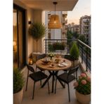 Flinder Çam 4 Kişilik Minderli Balkon Takımı, Balkon Masası, Balkon Sandalyesi, Yuvarlak Masa, Yemek Masası, Mutfak Masa Sandalye Takımı, 4 Sandalye 1 Masa - 90 - Çam - Siyah