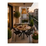 Flinder Çam 4 Kişilik Minderli Balkon Takımı, Balkon Masası, Balkon Sandalyesi, Yuvarlak Masa, Yemek Masası, Mutfak Masa Sandalye Takımı, 4 Sandalye 1 Masa