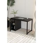 Flinder Siyah 120x60 Çalışma Masası, Dolaplı, Raflı, Çekmeceli, Bilgisayar Masası, Metal Ayaklı - Kes-ss-120