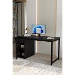 Flinder Siyah 140x60 Cm Çalışma Masası, Bilgisayar Masası, Ofis Masası Çekmeceli, Dolaplı, Raflı - Kes-ss-140