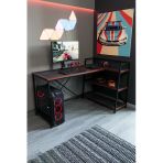Flinder Siyah Raflı Çift Yöne Uygun Oyuncu Masası, Bilgisayar Masası, Gamer Masası, Gaming Masa, L Masa Fln15050oosbd