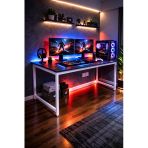 Flinder Siyah/Beyaz Oyuncu Masası 60X140 Cm, Beyaz Renk Bilgisayar Masası, Gamer Masası, Gaming Masa Fl-Gaming-140-Sb