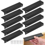 flintronic Gizli Mutfak Kapı Kolları, 10 adet Gizli Mutfak Dolabı Kolları, 128 mm Delik Merkezi Gizli Çekmece Çeker, Mutfak Banyo Oturma Odası için Alüminyum Alaşımlı Dolap Kolları, 15CM Siyah