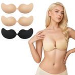 flintronic Yapışkan sütyen Push Up askısız sütyen, tekrar kullanılabilir görünmez silikon sırtı açık sütyen, cilt dostu görünmez sütyen, gece elbisesi, gelinlik, mayo için, Mango şekli - siyah + ten