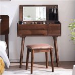 Flip Ayna ve Masif Ahşap Komidin Yatak Odası Vanity Masa Seti ile Modern Makyaj Masası