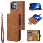 Flip Case Kapağı İPhone 13 Pro Max, Premium Soft ile Uyumlu Cüzdan Kılıfı Pu Deri Fermuar Flip Folio Cüzdan Bilek kayış kartı yuvası Kickstand koruyucu kasa Cep telefonu kasası kapağı(Brown)