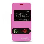 Flip Cover Huawei Y320 Pembe Çift Pencereli Kılıf