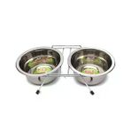 Flip Kedi ve Küçük Irk Köpekler İçin Paslanmaz Çelik İkili 2x240 ml Mama ve Su Kabı