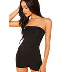 Floerns Kadın Biker Şort Tek Parça Straplez Tüp Bodysuit Tulum Catsuit, siyah, L