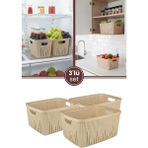 Flora 3'lü Dolap Içi Düzenleyici Sepet Seti, Mutfak Buzdolabı Organizer Tezgah Üstü Sepet 3x3,5 Litre - Bej - Adet