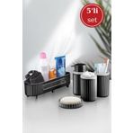 Flora 5 Parça Banyo Seti (Çok Amaçlı Sepet, Sıvı Sabunluk, Katı Sabunluk, Diş Fırçalık, Pamukluk)