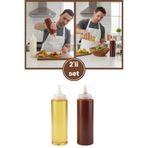 Flora Kapaklı Şeffaf Yağdanlık ve Sosluk 2’li Set, Yağ Sirke Ketçap Mayonez Çikolata Şişesi 700 ml 2 Adet