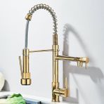 Flora Yapı Gold Spiralli Çift Başlı Endüstriyel Lux Mutfak Musluk Evye Bataryası ( Tr. Yüksek Kalite ) - Altın