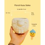 Floral Kuzu Saksı – 9 cm Boyanabilir Güçlendirilmiş Beton Saksı / Kalemlik | Dekoratif Obje ve Hobi Boyama Için Uygun - Beyaz