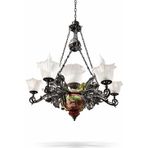 Floransa İtalyan Vintage Avize, Siyah Metal & Seramik Gövde, 6 Kollu Cam Başlıklı, 100x70 cm, Salon ve Yemek Odası için