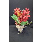 Floravia El Yapımı Kırmızı Yapay Çiçekli Beyaz Vazo, Nazar Boncuklu, 26x16 cm, Ev Dekor Süs