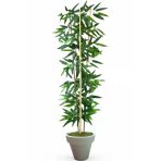 florayapaycicekcom- Dekoratif Yapay Yapraklı 3 Gövde Bambu Ağacı 130 cm Bambu beyaz plastık saksı