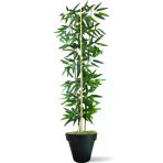 Florayapaycicekcom Dekoratif Yapay Yapraklı 3 Gövde Bambu Ağacı 160 Cm Bambu Beyaz Plastık Saksı