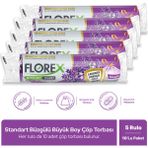 Florex Büzgülü Lavanta Kokulu Büyük Boy Çöp Poşeti x 5 Rulo - 65 x 70 cm