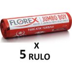 Florex Tıbbi Atık Baskılı Jumbo Boy ( 80x110 cm ) Çöp Poşeti 5 Rulo 10*5=50 - 80 x 110 cm