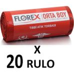 Florex Tıbbı Atık Baskılı Orta Boy ( 55X60 cm ) Çöp Poşeti 20 Rulo 25*20=500 Adet - 55 x 60 cm