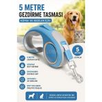 Floria Otomatik Köpek Kedi Gezdirme Tasması Ergonomik Kilitli Kayış - 5 Metre - Mavi