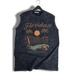 Florida Baskılı Yıkamalı Kolsuz Tişört, Unisex Taylor Swift Şarkısı Temalı Sıfır Kollu Retro Atlet - XS - Siyah