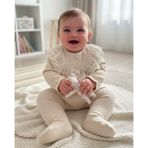 Florije Baby Somon Geniş Dantel Detaylı Kız Bebek Tulumu - Bej - 9 - 12 Ay