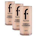 Flormar Perfect Coverage Yüksek Pigmentli & Yarı Parlak Bitişli SPF15 Fondöten 105 PRCLN IVORY (3 paketi)