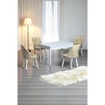 Florn Beyaz 80 x 132 Açılabilen MDF Masa Metal Ayaklı Mutfak Masası Takımı 4 Krem Sandalye