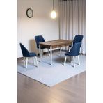 Florn Ceviz 80 x 132 Açılabilen MDF Masa Metal Ayaklı Mutfak Masası Takımı 4 Lacivert Sandalye