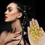 Flosius 50 adet altın Rhinestone saç takı kadınlar için örgüler demir Dreadlock boncuk Metal manşetleri ve 100 Mini lastik bantlar