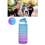 Flosoft 1 litre Çift Renk Suluk, Okul ve Sporcu Matarası, Motivasyonel Su Şişesi 1000ml Mavi