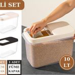 Flosoft 10 Lt Un Bakliyat Erzak Saklama Kabi Deterjan Kutusu 2’Li Set Fume+Krem