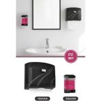 Flosoft 200’LÜ Z Katlamalı Kağıt Havluluk Dispanseri + Banyo Mutfak Duvara Monte Sıvı Sabunluk Siyah Seri - 25